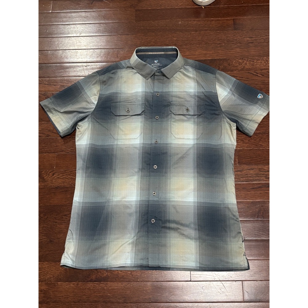 Kuhl Mens Small Blue Plaid Short Sleeve Button Down Hiking Shirt RN 108846